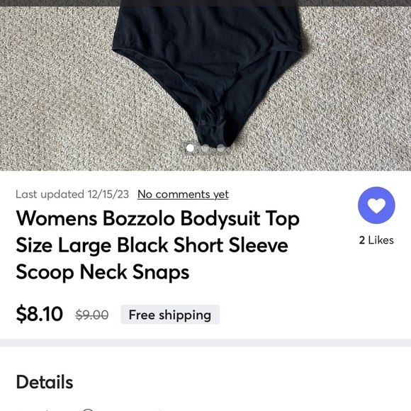 Women’s Bozzola Black Short Sleeve Snap Bodysuit: Large - Picture 4 of 5